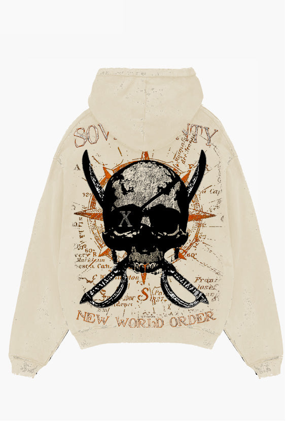 Beige Skull Hoodie