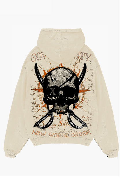 Beige Skull Hoodie